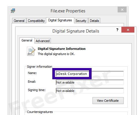 Screenshot of the oDesk Corporation certificate